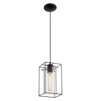 Eglo-Loncino Single Pendant Light - Black/Smoke Glass Shade